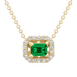 14K Gold Diamond Emerald Halo Necklace Pendant   - Abtin & Co.