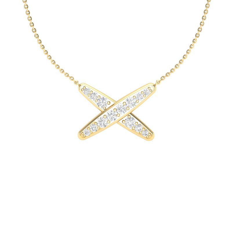 14K Gold Diamond Geometric X Pendant Pendant ABP-116-D  - Abtin & Co.