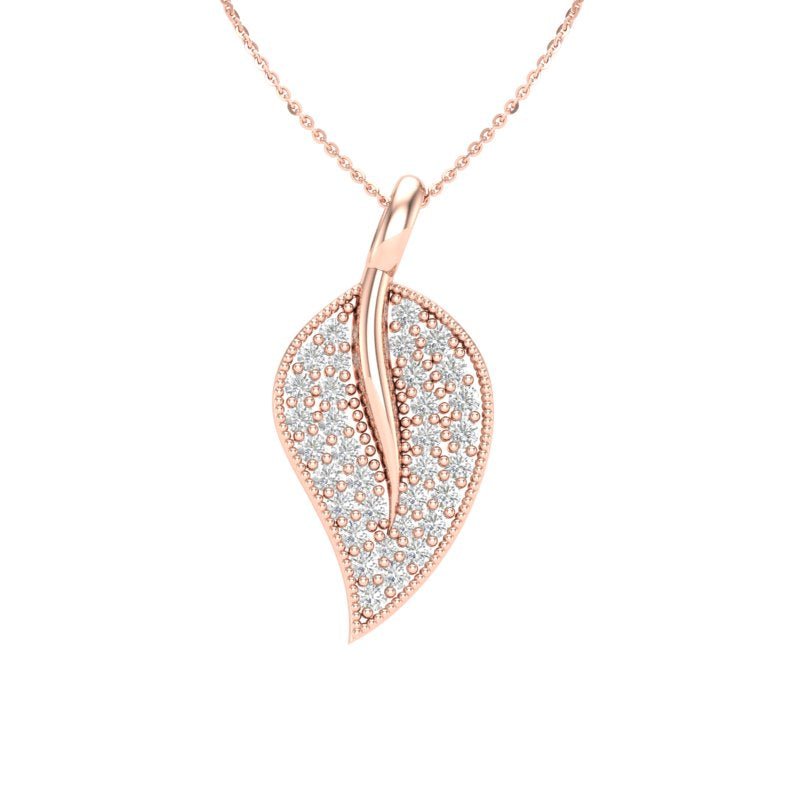 14K Gold Diamond Leaf Pendant Pendant ABP-107-D  - Abtin & Co.