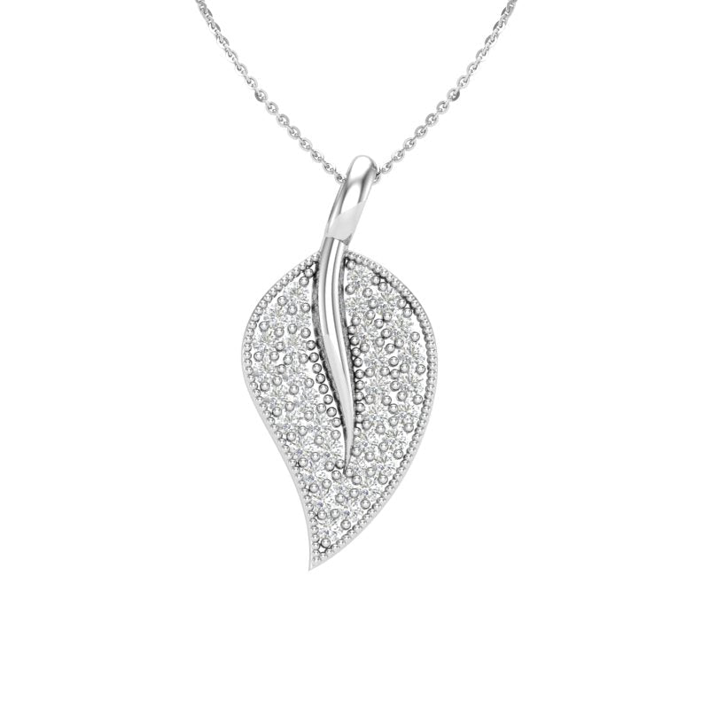 14K Gold Diamond Leaf Pendant Pendant ABP-107-D  - Abtin & Co.