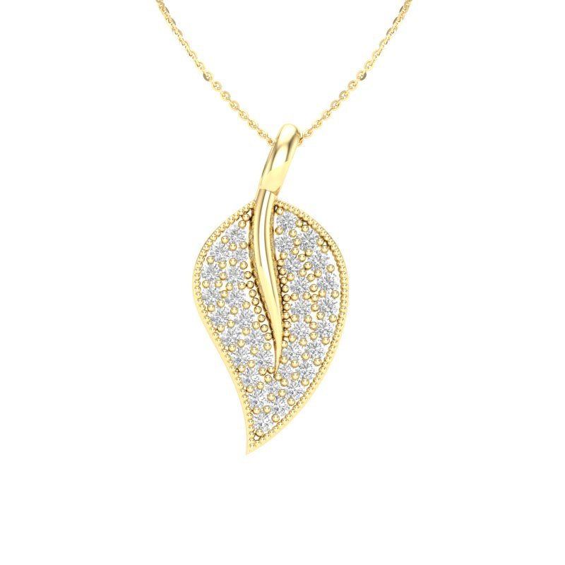 14K Gold Diamond Leaf Pendant Pendant ABP-107-D  - Abtin & Co.