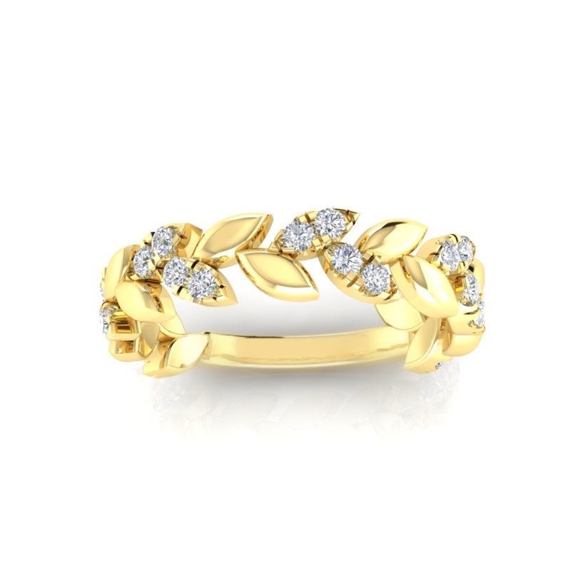 14K Gold Diamond Leaf Ring Ring ABB_415.2_D  - Abtin & Co.