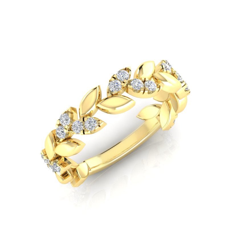 14K Gold Diamond Leaf Ring Ring ABB_415.2_D  - Abtin & Co.