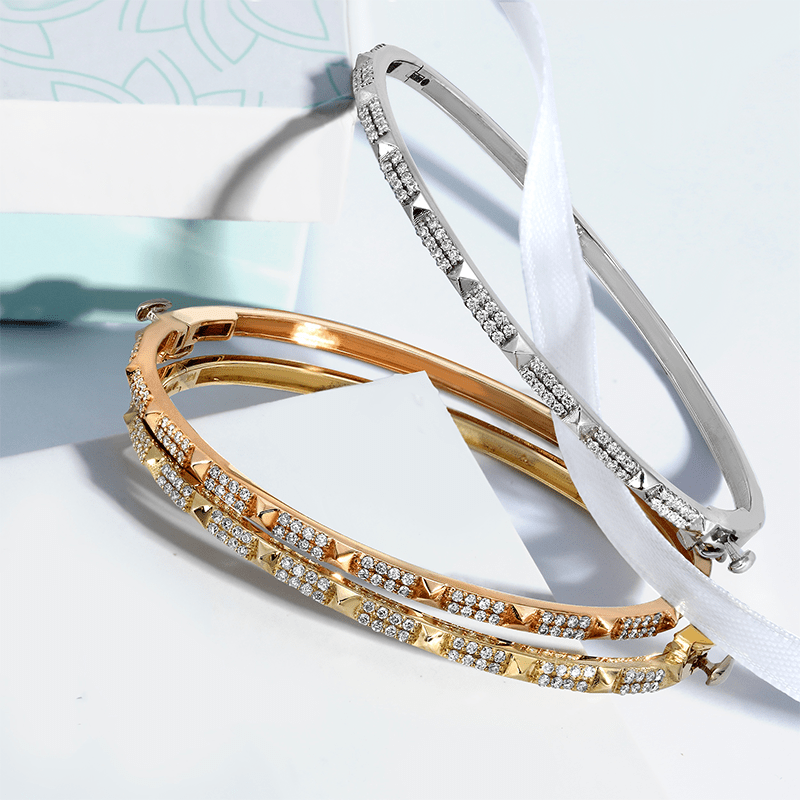 14k Gold Diamond Pyramid Stud Bangle Bangle ABA-10-D  - Abtin & Co.