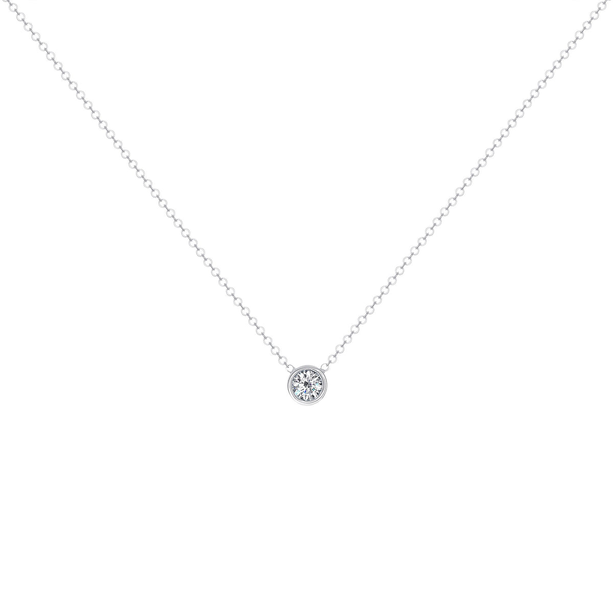 14K Gold Diamond Solitaire Necklace Bezel Set Round Diamond Necklace Necklace ABN-1-D  - Abtin & Co.