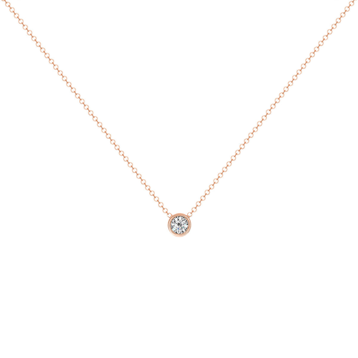 14K Gold Diamond Solitaire Necklace Bezel Set Round Diamond Necklace Necklace ABN-1-D  - Abtin & Co.