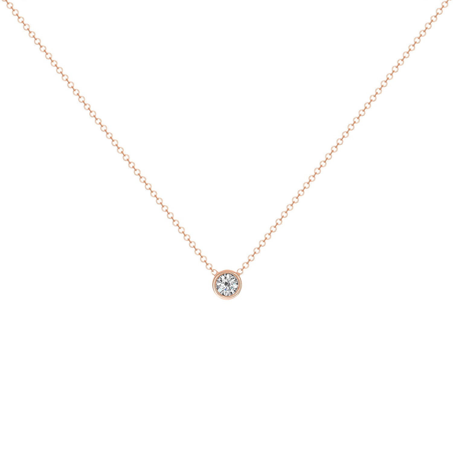 14K Gold Diamond Solitaire Necklace Bezel Set Round Diamond Necklace Necklace ABN-1-D  - Abtin & Co.