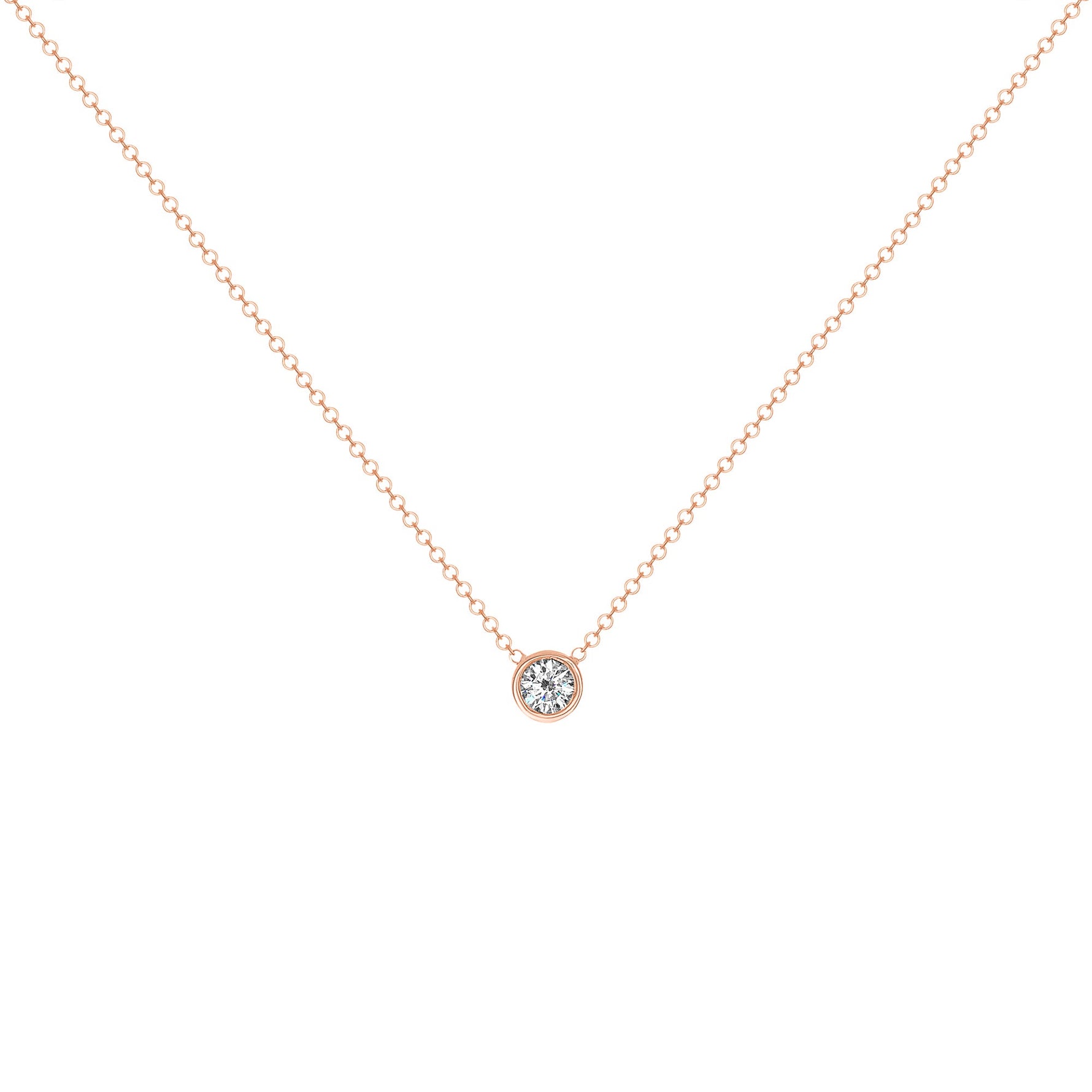 14K Gold Diamond Solitaire Necklace Bezel Set Round Diamond Necklace Necklace ABN-1-D  - Abtin & Co.