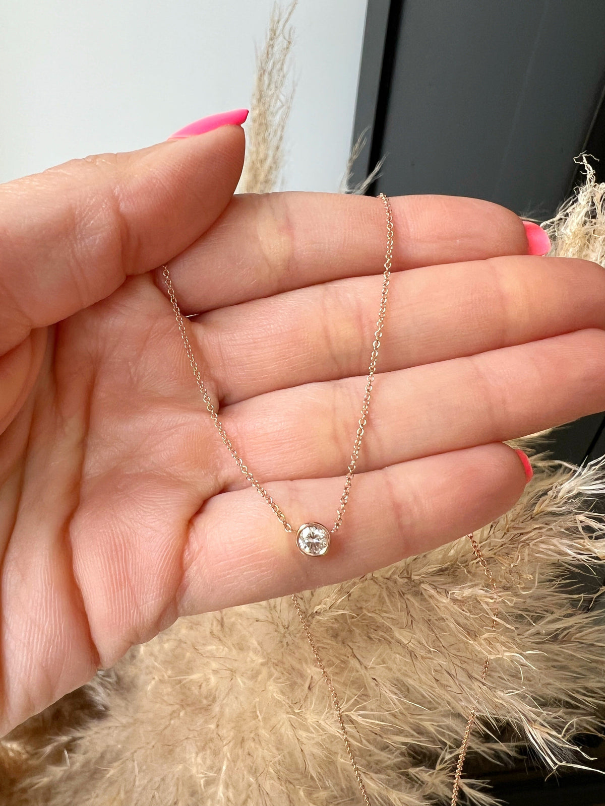14K Gold Diamond Solitaire Necklace Bezel Set Round Diamond Necklace Necklace ABN-1-D  - Abtin & Co.