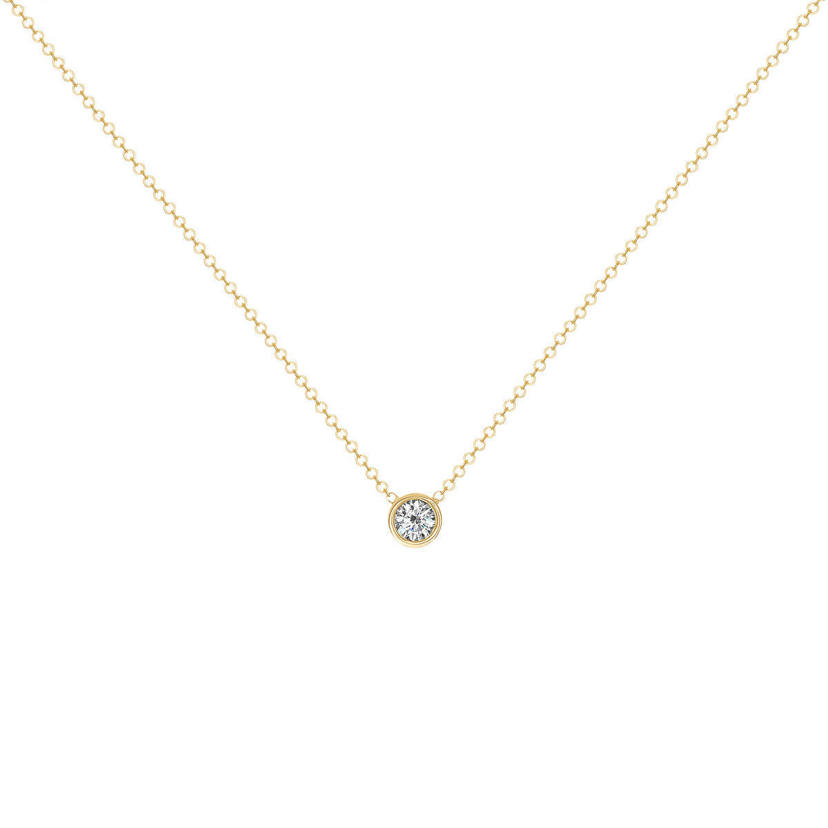 14K Gold Diamond Solitaire Necklace Bezel Set Round Diamond Necklace Necklace ABN-1-D  - Abtin & Co.