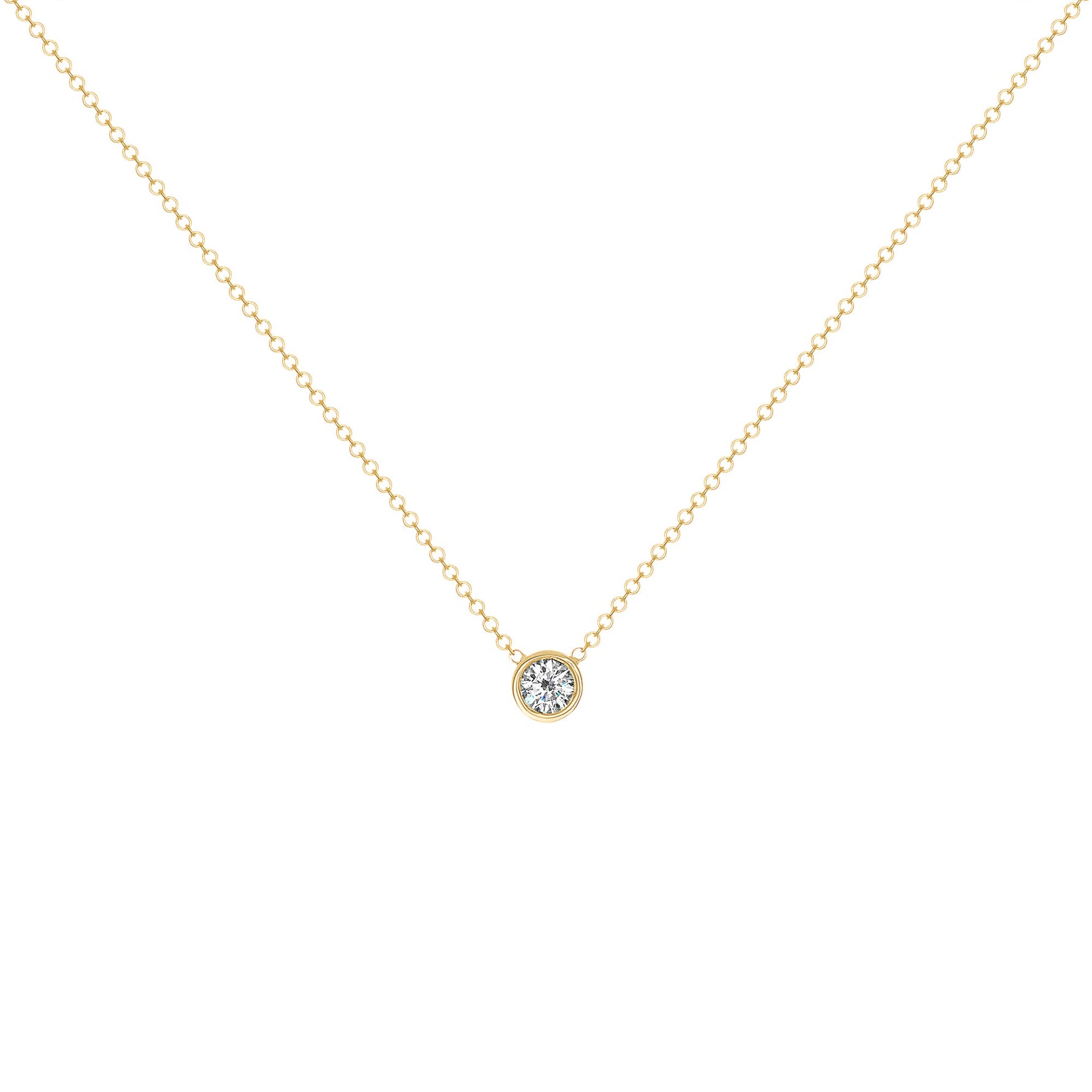 14K Gold Diamond Solitaire Necklace Bezel Set Round Diamond Necklace Necklace ABN-1-D  - Abtin & Co.