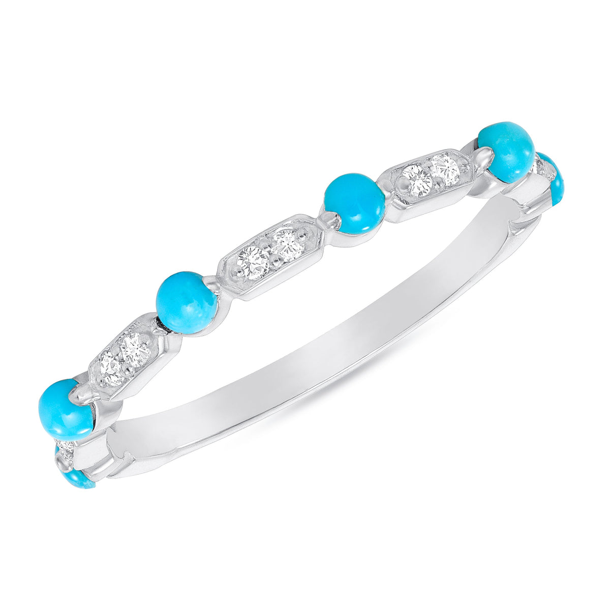 14K Gold Diamond & Turquoise Vintage Deco Stackable Ring Ring ABB-137-TQD  - Abtin & Co.