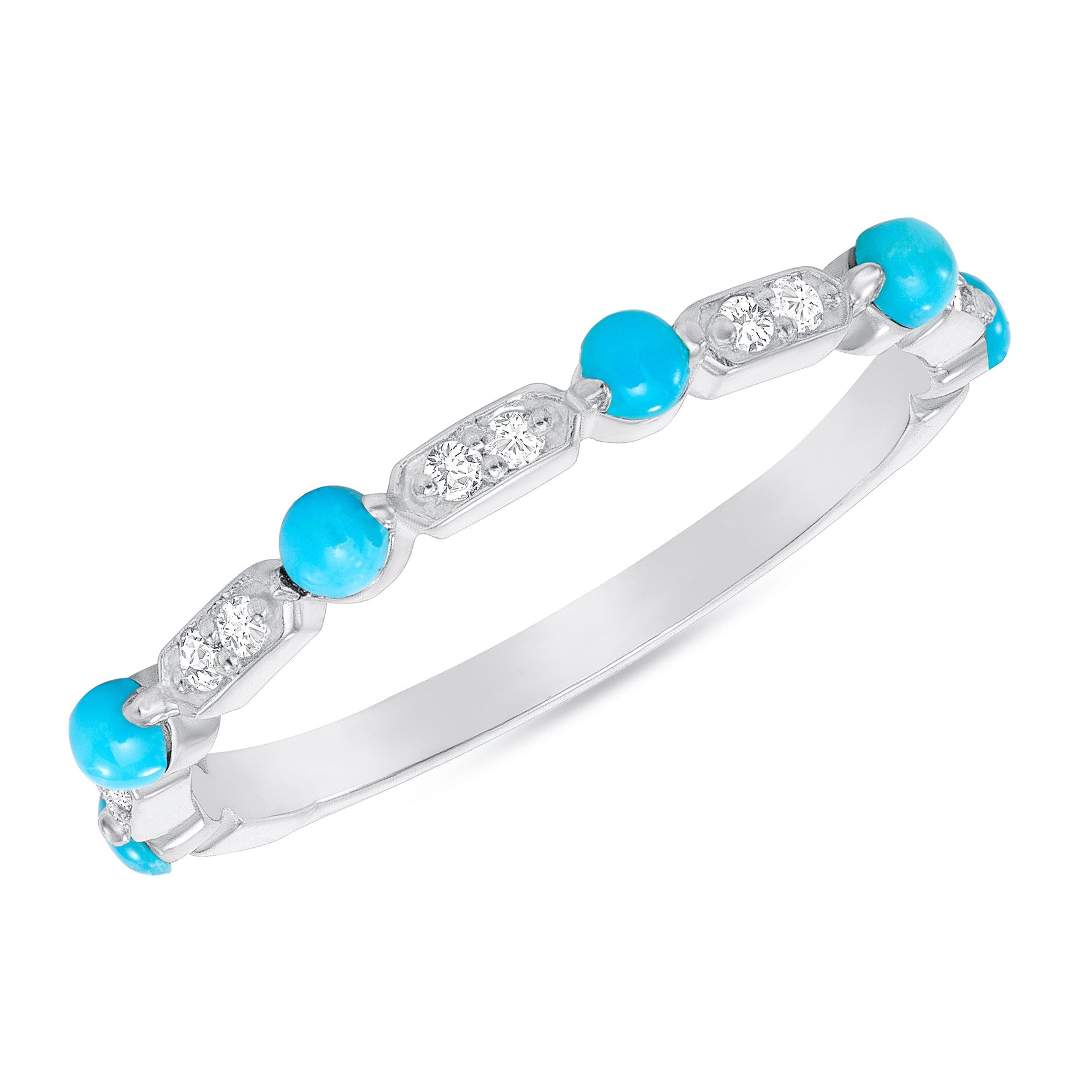 14K Gold Diamond & Turquoise Vintage Deco Stackable Ring Ring ABB-137-TQD  - Abtin & Co.