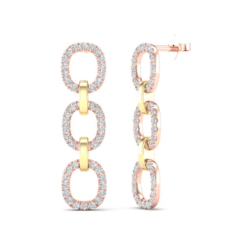 14k Gold Diamond Two-toned Chain-Link Drop Earring Earring ABE-102.2C5-D  - Abtin & Co.