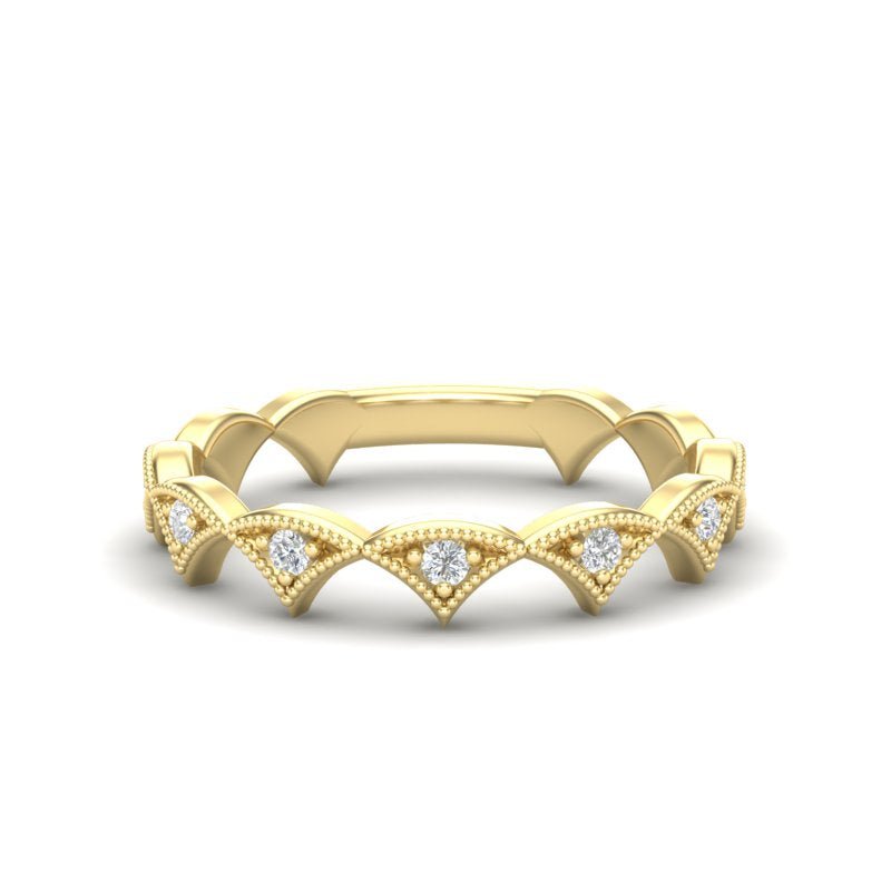 14k Gold Diamond Vintage Tiara Stackable Ring Wedding Band Ring ABB-185-D  - Abtin & Co.