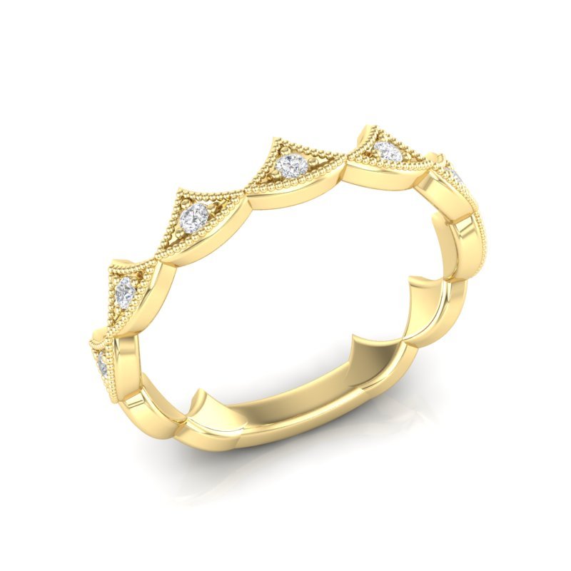 14k Gold Diamond Vintage Tiara Stackable Ring Wedding Band Ring ABB-185-D  - Abtin & Co.