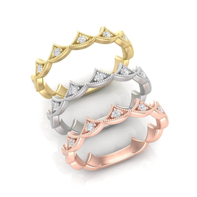14k Gold Diamond Vintage Tiara Stackable Ring Wedding Band Ring ABB-185-D  - Abtin & Co.