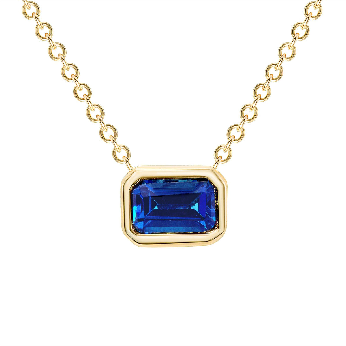 14K Gold Emerald Cut Blue Sapphire Bezel Necklace Pendant ABN-143Y-BSF  - Abtin & Co.