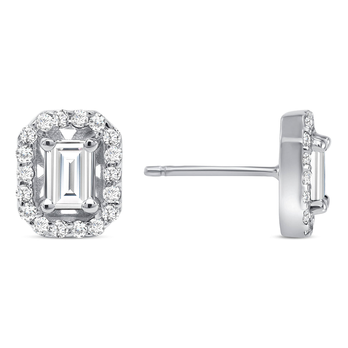14K Gold Emerald-cut Diamond Halo Stud Earrings Earring ABE-140.2Y-D-1  - Abtin & Co.