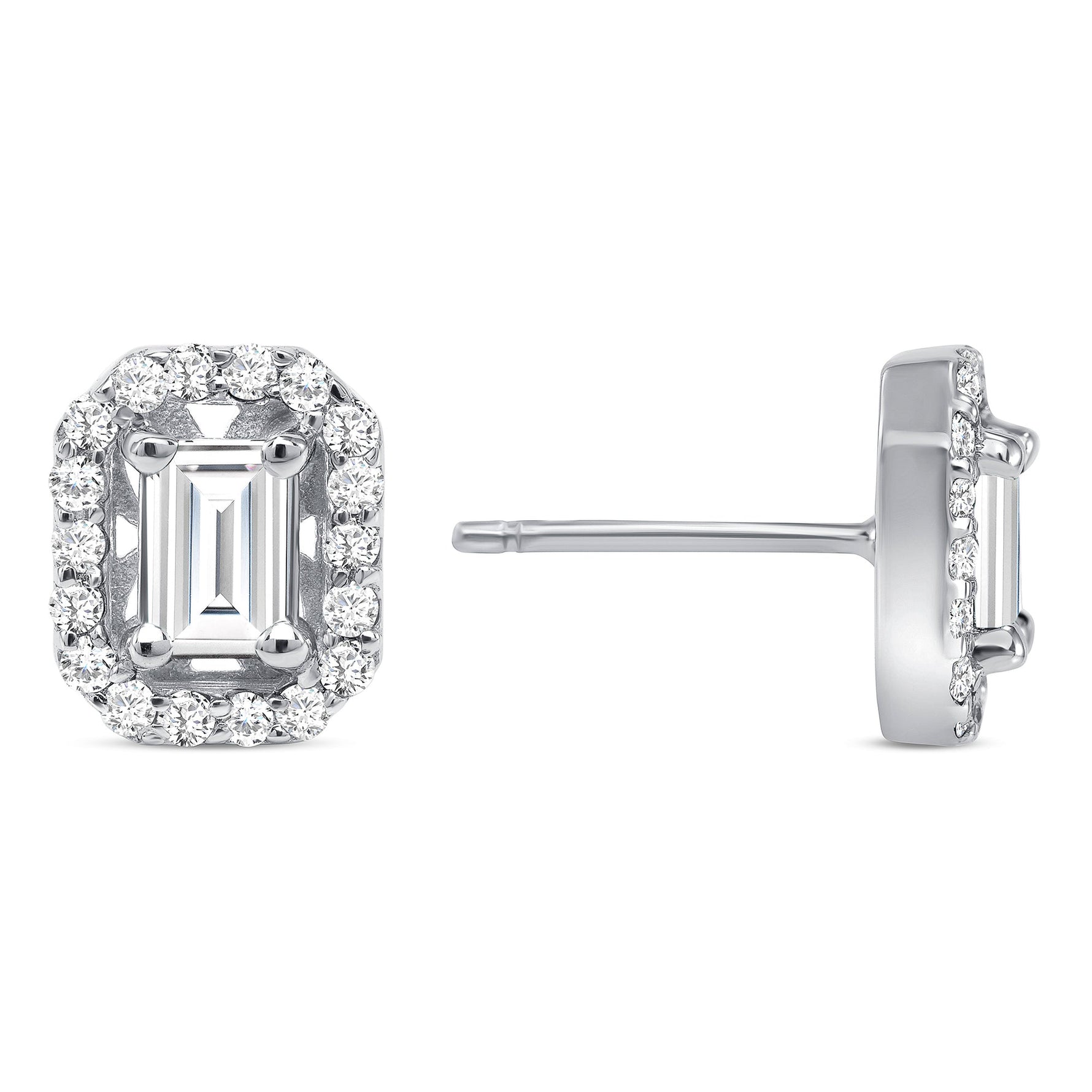 14K Gold Emerald-cut Diamond Halo Stud Earrings Earring ABE-140.2Y-D-1  - Abtin & Co.