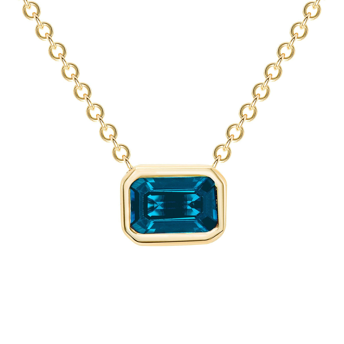 14K Gold Emerald Cut London Blue Topaz Bezel Necklace Pendant ABN-143Y-LBF  - Abtin & Co.