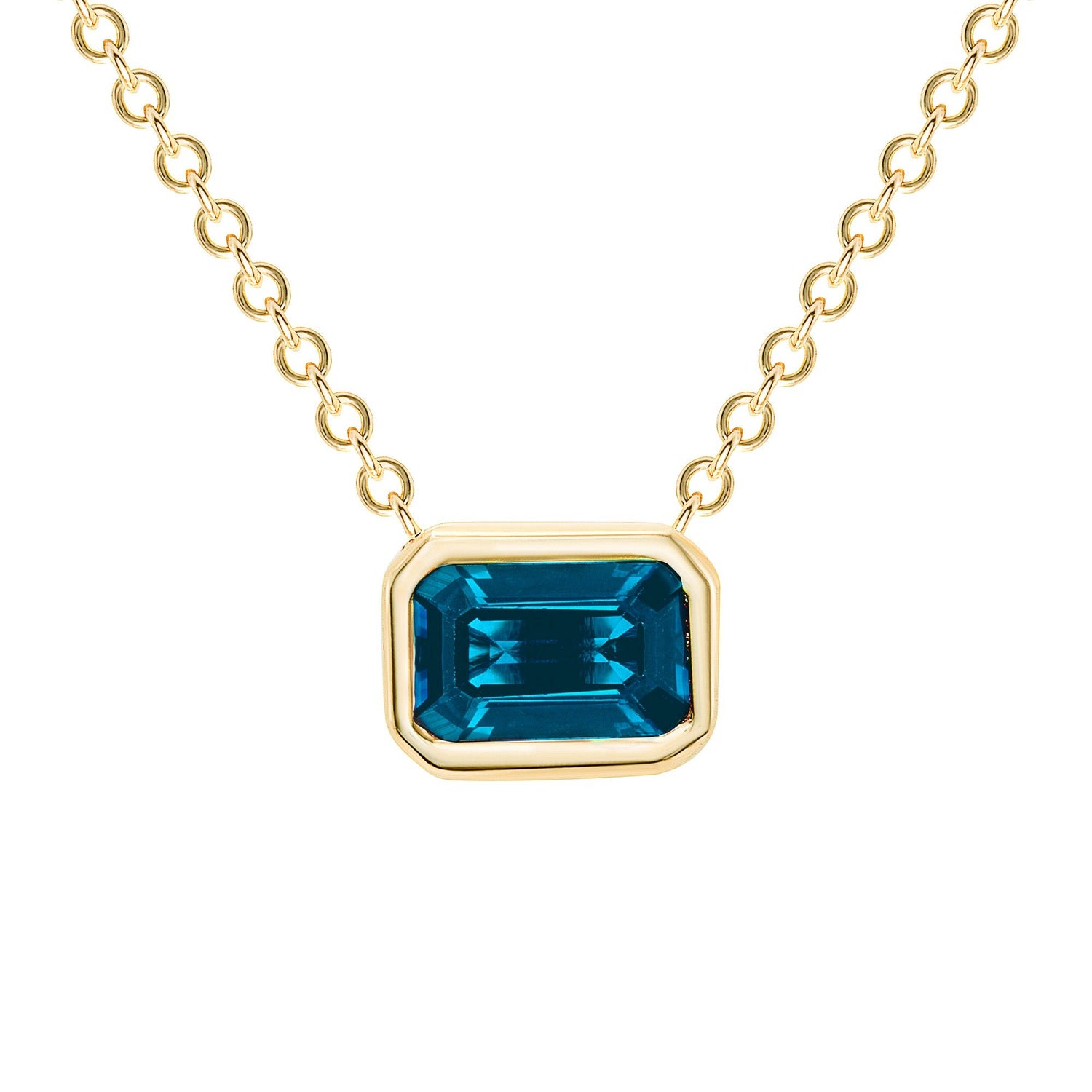 14K Gold Emerald Cut London Blue Topaz Bezel Necklace Pendant ABN-143Y-LBF  - Abtin & Co.