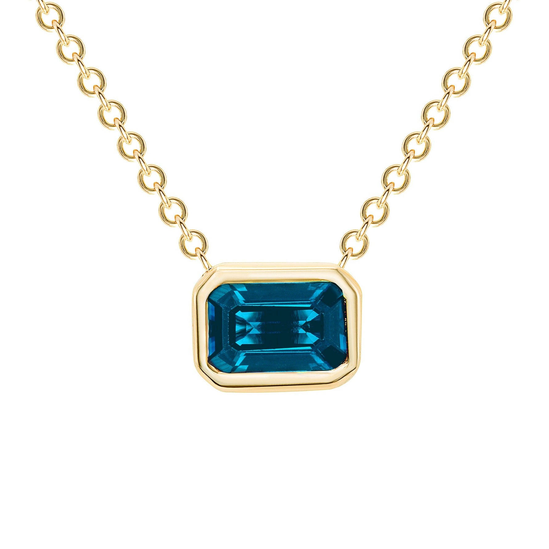 14K Gold Emerald Cut London Blue Topaz Bezel Necklace Pendant ABN-143Y-LBF  - Abtin & Co.