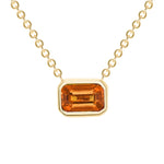 14K Gold Emerald Cut Orange Sapphire Bezel Necklace Pendant ABN-143Y-OSF  - Abtin & Co.
