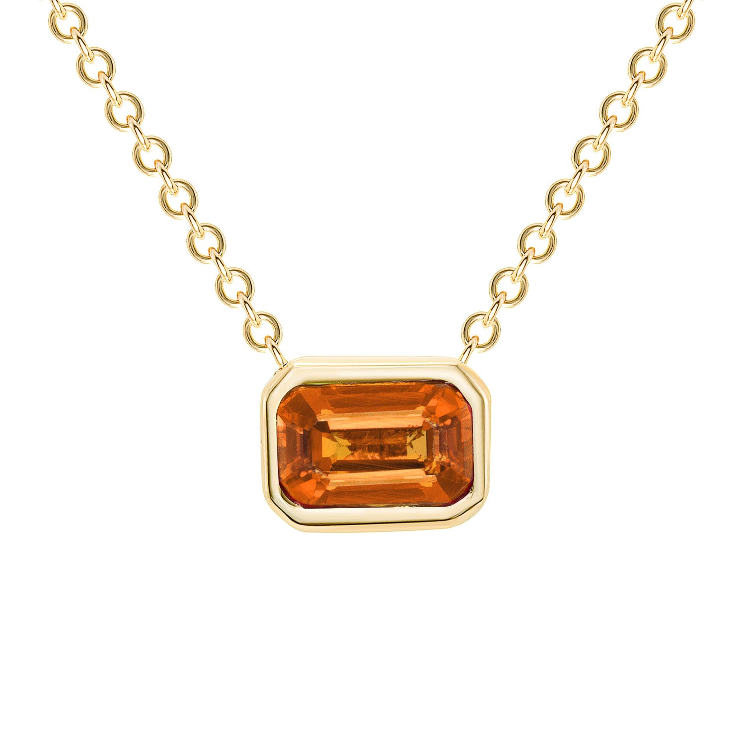 14K Gold Emerald Cut Orange Sapphire Bezel Necklace Pendant ABN-143Y-OSF  - Abtin & Co.