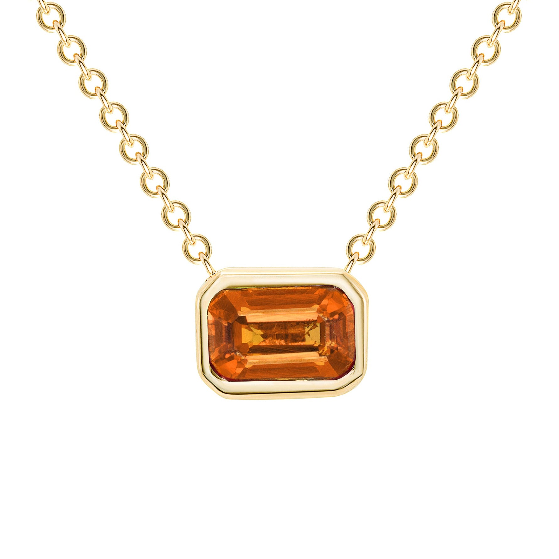14K Gold Emerald Cut Orange Sapphire Bezel Necklace Pendant ABN-143Y-OSF  - Abtin & Co.