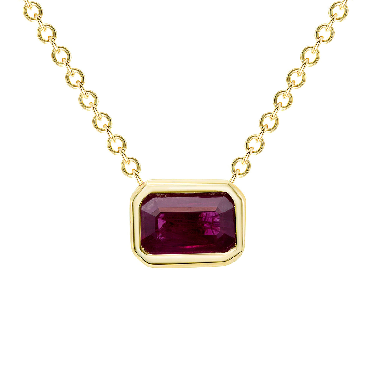 14K Gold Emerald Cut Ruby Bezel Necklace Pendant ABN-143Y-RUF  - Abtin & Co.