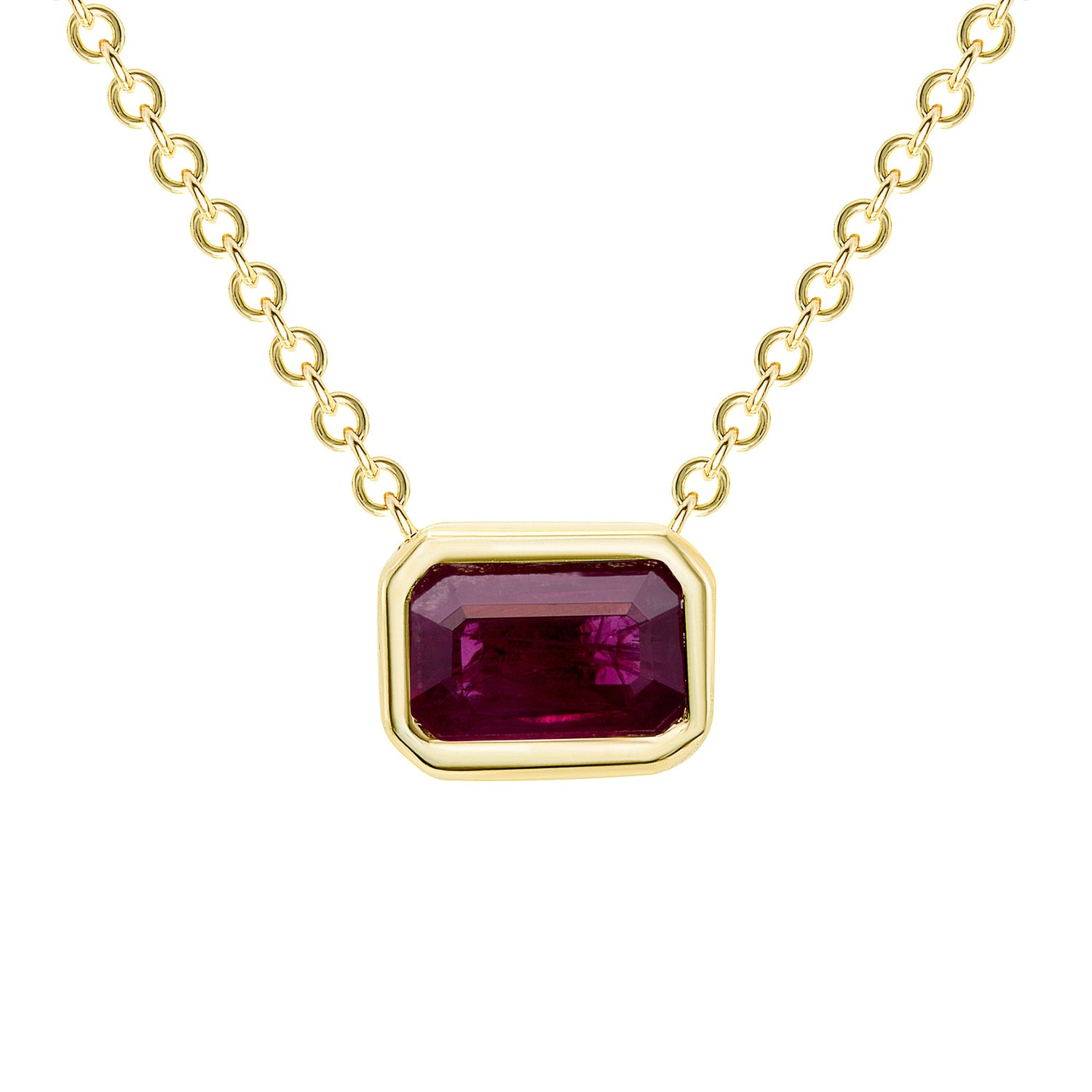 14K Gold Emerald Cut Ruby Bezel Necklace Pendant ABN-143Y-RUF  - Abtin & Co.