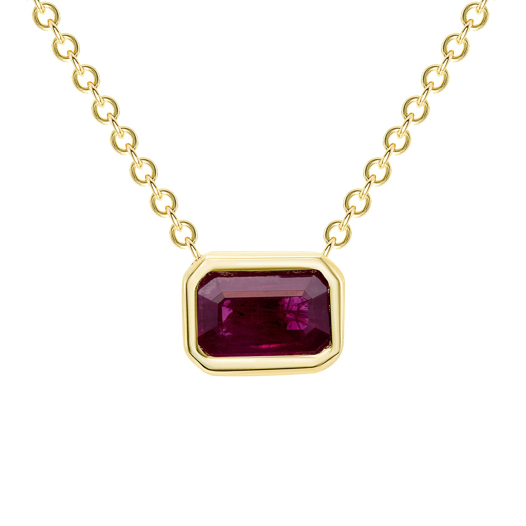 14K Gold Emerald Cut Ruby Bezel Necklace Pendant ABN-143Y-RUF  - Abtin & Co.