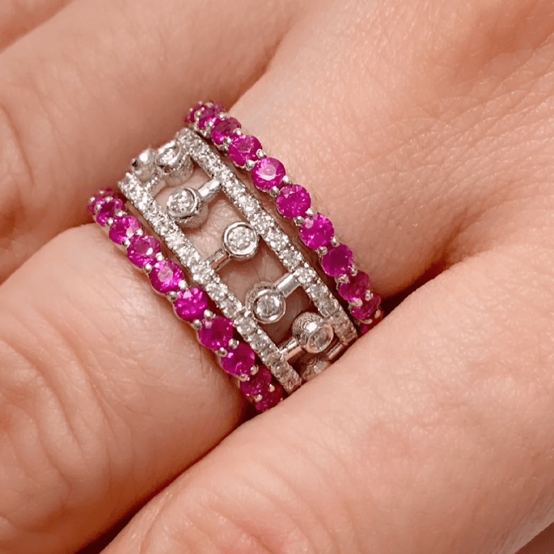 14k Gold floating Diamond Stackable Band Ring ABB-226-D  - Abtin & Co.