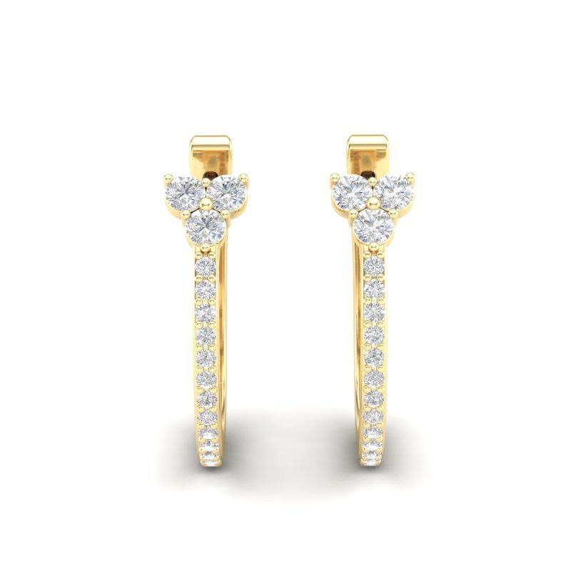 14K Gold Flower Diamond Huggie Earrings Earring ABH-101.1-D  - Abtin & Co.