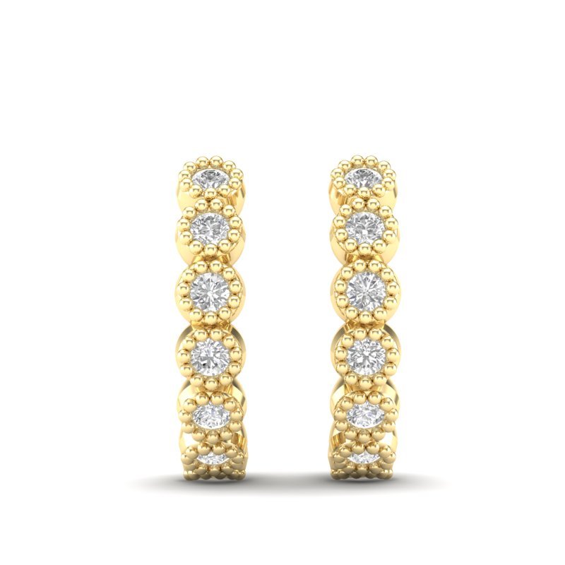 14k Gold Huggie Milgrain Diamond Earrings Earring ABH-107-D  - Abtin & Co.