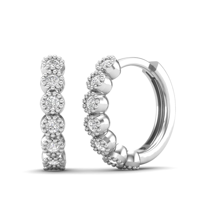 14k Gold Huggie Milgrain Diamond Earrings Earring ABH-107-D  - Abtin & Co.