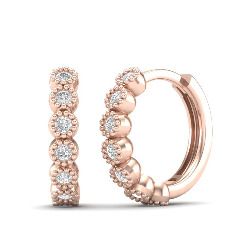 14k Gold Huggie Milgrain Diamond Earrings Earring ABH-107-D  - Abtin & Co.