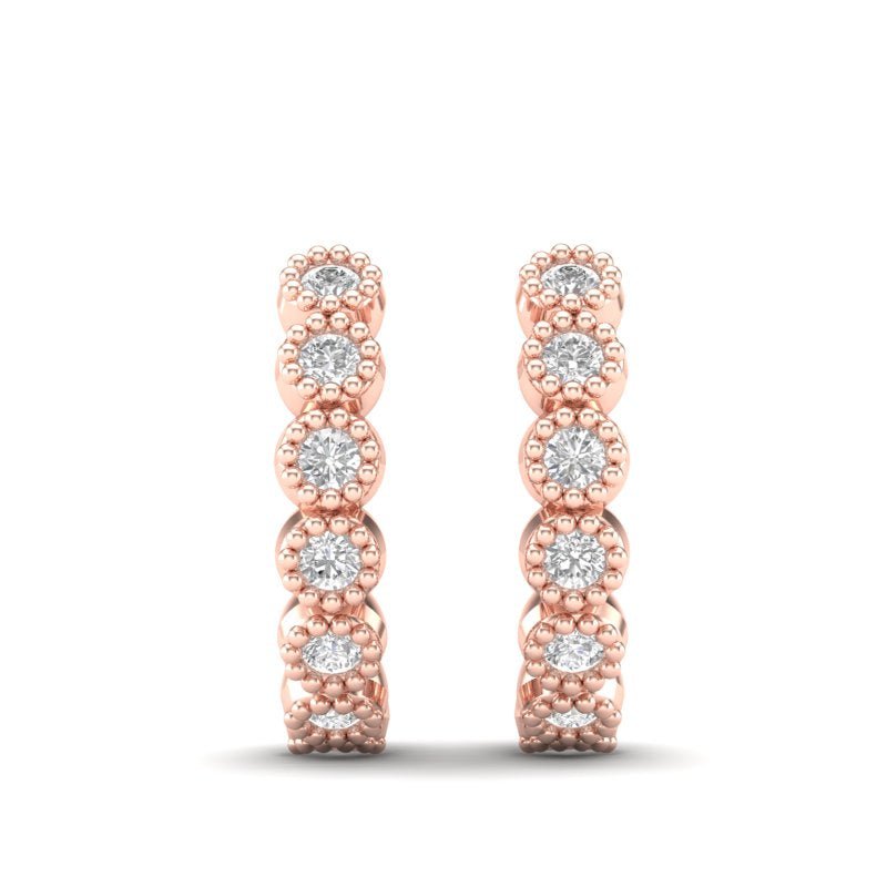 14k Gold Huggie Milgrain Diamond Earrings Earring ABH-107-D  - Abtin & Co.