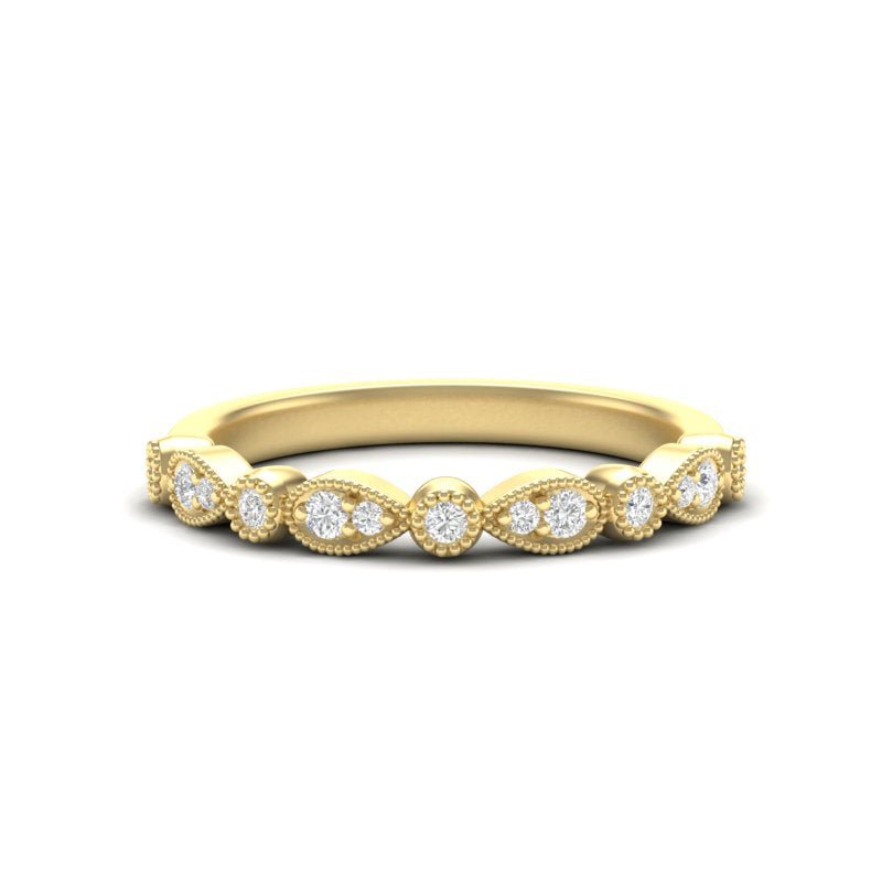14k Gold Milgrain Pear-shape & Bezel Diamond Stackable Ring Wedding Band Ring ABB-163-D  - Abtin & Co.