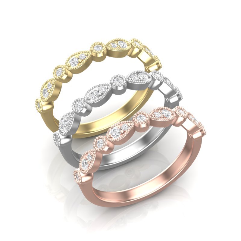14k Gold Milgrain Pear-shape & Bezel Diamond Stackable Ring Wedding Band Ring ABB-163-D  - Abtin & Co.