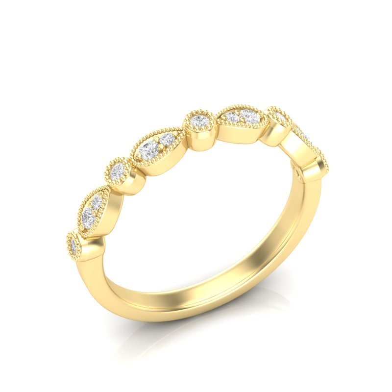 14k Gold Milgrain Pear-shape & Bezel Diamond Stackable Ring Wedding Band Ring ABB-163-D  - Abtin & Co.