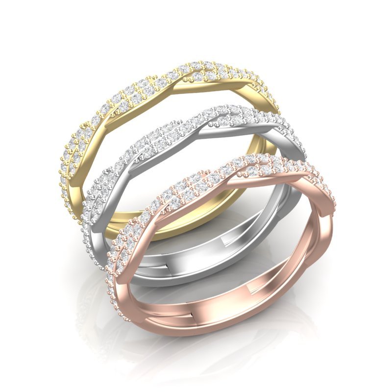 14k Gold Twisted Braid Diamond Stackable Ring Wedding Band Ring ABB-146-D  - Abtin & Co.