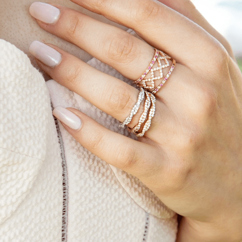 14k Gold Twisted Braid Diamond Stackable Ring Wedding Band Ring ABB-146-D  - Abtin & Co.