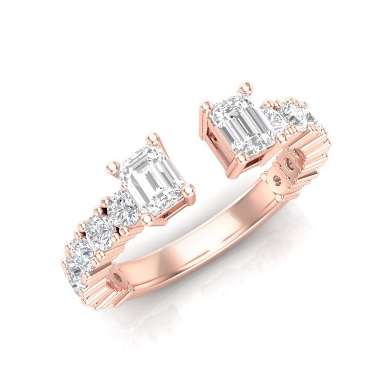 14K Gold Two Stone Emerald-Cut Diamond Open Ring Ring ABB-290.2-D  - Abtin & Co.