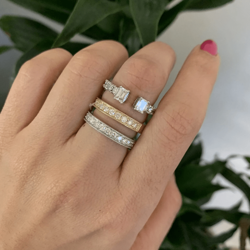 14K Gold Two Stone Emerald-Cut Diamond Open Ring Ring ABB-290.2-D  - Abtin & Co.