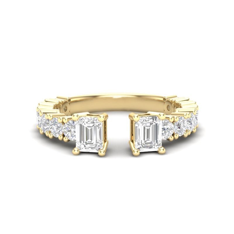 14K Gold Two Stone Emerald-Cut Diamond Open Ring Ring ABB-290.2-D  - Abtin & Co.