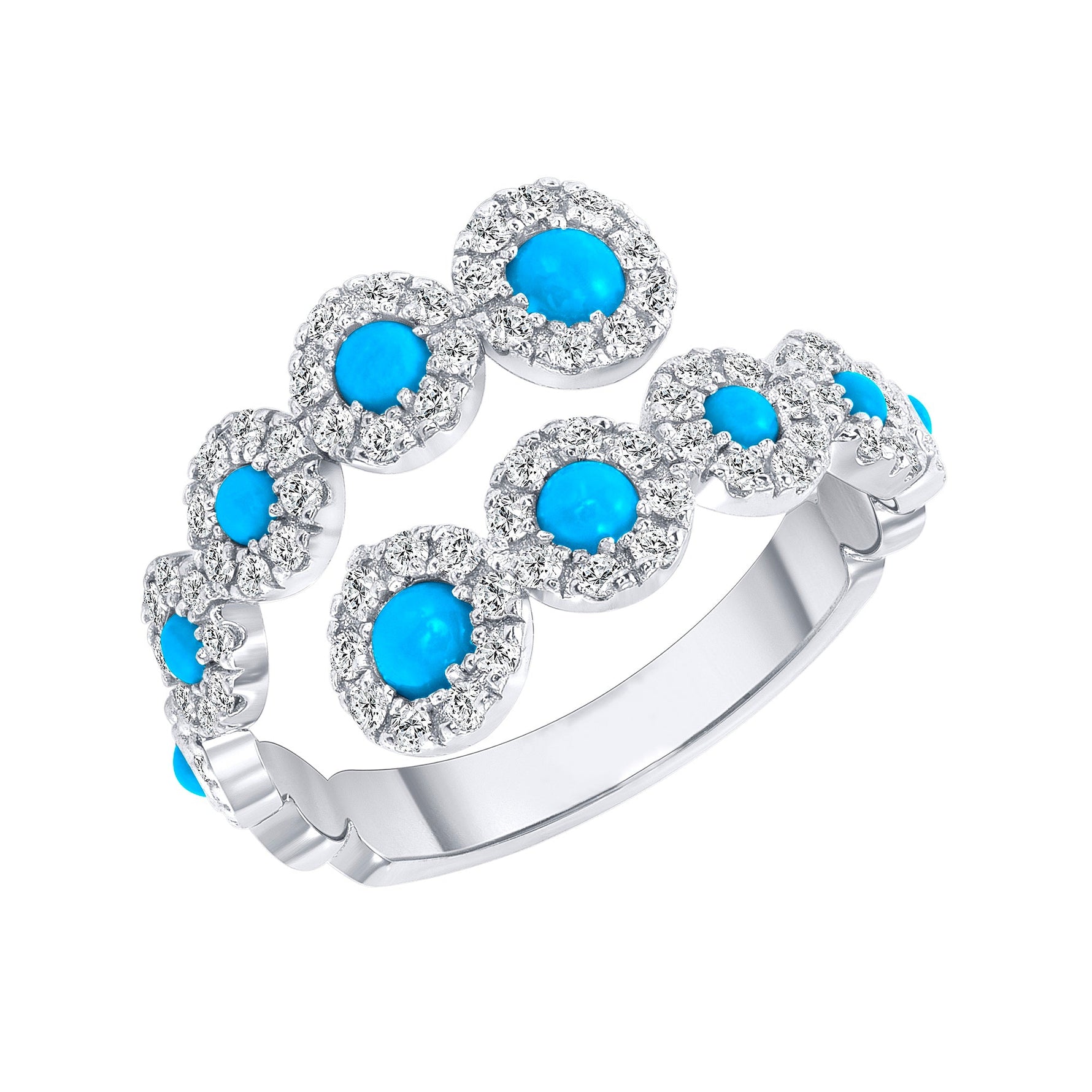 14K Open Bypass Diamond & Turquoise Ring Ring ABB-334_TQD  - Abtin & Co.