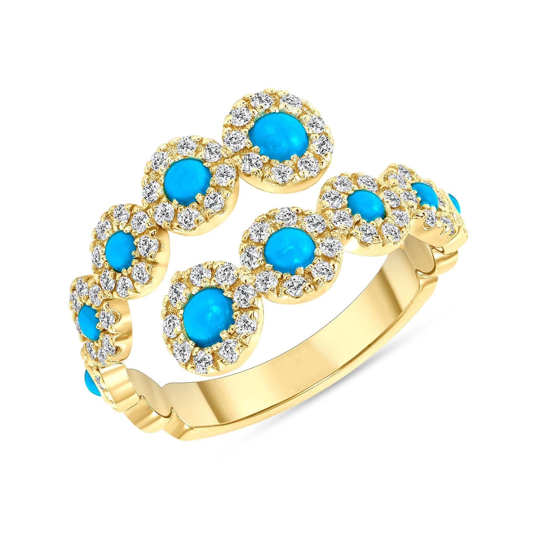 14K Open Bypass Diamond & Turquoise Ring Ring ABB-334_TQD  - Abtin & Co.