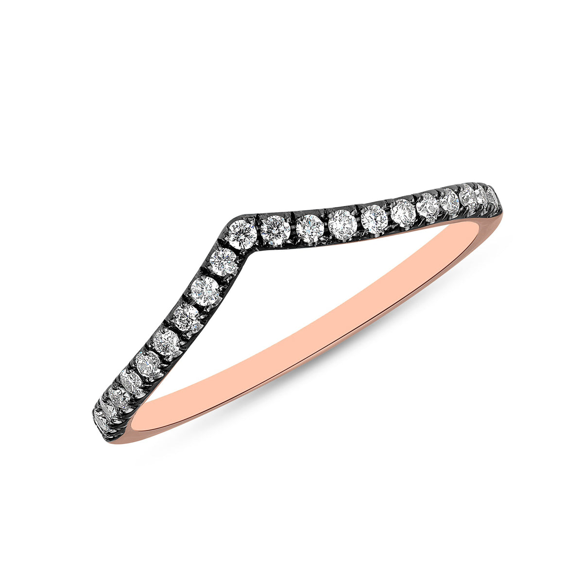 14K Rose Gold Black Diamond Chevron Stackable Band Ring ABB-199R-BDD  - Abtin & Co.